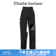 Charlie Luciano切割破洞牛仔褲春季新款時(shí)尚潮流個(gè)性潮牌設計感CL長(cháng)褲女 黑色 34