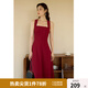 獨(dú)束大碼女裝法式氣質(zhì)吊帶連衣裙夏裝新款紅色方領(lǐng)中長(zhǎng)款優(yōu)雅裙子 勃艮第紅 XL (尺碼：3)