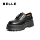 百麗（Belle）七夕禮物復(fù)古抓皺牛津鞋女25秋新牛皮厚底休閑單鞋B2779CM5預(yù)售 黑色 37 (235mm)
