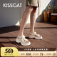 KISSCAT接吻貓夏季新款時尚運動魔術(shù)貼沙灘鞋休閑涼鞋女KA54387-50 米白色 （建議拍大一碼） 36