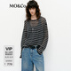 MO&Co.針織衫2025春新品含輕柔寬松落肩黑白條紋MBE1SWT004 白黑條色 M 165