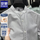 羅蒙（ROMON）小立領(lǐng)長袖襯衫男士100%純棉豎條紋襯衣春秋裝新款上衣青年男裝潮 灰色 175