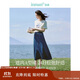 茵曼法式馬面牛仔半身裙女夏復古中高腰高級A字傘裙子 牛仔藍 XL 
