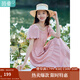 茵曼波浪邊袖連衣裙2025夏女裝新品松緊腰大A擺蛋糕公主裙子 藕粉色 -K18322386H1 S