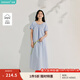 茵曼（INMAN）法式浪漫泡泡袖連衣裙2025夏季女裝新品溫柔風(fēng)系帶短袖長裙 天藍色 M