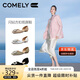 康莉（COMELY）粗跟單鞋女夏季商場新款百搭方扣真皮平底包頭涼鞋 黑色  37 