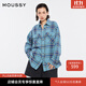 moussy 【趙昭儀同款】女裝新品美式格紋LOGO襯衫028IS430-3091 110藍色 均碼