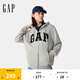 Gap【情人節(jié)】男女裝春季新款字母拉鏈連帽衛(wèi)衣寬松外套美版868454 灰色 S 美碼 M亞洲碼175/92A