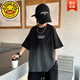 哈羅小黃鴨 HAL.DUCK男童短袖t恤夏季薄款2025新款兒童裝扎染漸變棉上衣大童夏裝潮T 黑色T恤 120 cm