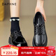 達芙妮黑色小皮鞋女2025秋季亮面厚底英倫系帶樂(lè )福鞋軟底jk松糕鞋子
