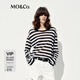 MO&Co.針織衫2025夏新品含亞麻條紋寬松落肩慵懶輕薄微透MBE2SWTT02 白黑條色 S 160