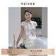 納薇（naivee）【法式中國風(fēng)】新中式盤扣短袖上衣25夏新款旗袍式花鳥印花上衣女 米色 S