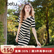 百圖betu女裝2025夏季新款連衣裙花邊拼接設計間色條紋 裙子女2503D02 黑白條 M