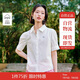 茵曼通勤壓褶泡泡袖全棉襯衫夏季女裝翻領(lǐng)刺繡襯衣上衣 白色  M