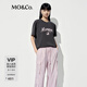 MO&Co.短袖T恤2025夏新品接觸瞬間涼感寬松落肩小貓印花MBE2TEET02 古堡灰色 M /165