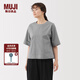 無印良品（MUJI）女式易干平紋五分袖罩衫短袖t恤上衣打底衫女款內(nèi)搭25年BC2NQC5A 深藏青色格紋 M (160/84A)