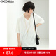 COCOBELLA寬松BF風(fēng)坑條V領(lǐng)半袖上衣中長(zhǎng)款OP長(zhǎng)T恤NTS10 白色 M