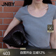 JNBY/江南布衣25夏新品T恤修身H型羅紋短袖女柔軟直筒5X5110090 072/中雜灰 M