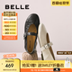 百麗（Belle）復(fù)古褶皺面瑪麗珍鞋女2025秋新商場同款羊皮舒適單鞋E3U1DCQ5 黑色 38