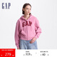 GAP女裝秋冬碳素軟磨抓絨logo連帽衛(wèi)衣落肩袖休閑外套634420