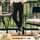 Olrain法式黑色牛仔褲女春裝年時(shí)尚休閑開(kāi)叉小腳彈力長(zhǎng)褲 黑色 S 155/64A