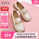 他她TATA英倫風(fēng)樂(lè )福鞋女平底低跟休閑小皮鞋秋季新款WFE02CA4米白 38