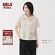 無(wú)印良品（MUJI）女式 易干彈力泡泡紗開(kāi)領(lǐng)短袖衫女士襯衫襯衣女款女裝夏季上衣 米白色 M (160/84A)