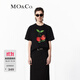 MO&Co.櫻桃果蔬印花圓領(lǐng)短袖寬松落肩純棉T恤基礎黑白上衣上裝 黑色 S 160