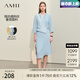 AMII七夕禮物2025秋季新款搭片假兩件撞料拼接連衣裙女七分袖中長(zhǎng)裙 灰藍(lán) 170/92A/XL