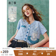 兩三事純真兔嘰 2025夏季新款復(fù)古貼布繡立體鉤花短款針織開衫女 天空藍 S