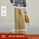 茵曼純棉休閑高腰闊腿褲2025秋女裝新款顯瘦寬松西裝褲 卡其色 26
