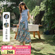 Olrain歐芮兒藍(lán)色綁帶上衣碎花半裙套裝女夏季2025新款時(shí)尚兩件套 藍(lán)色 M