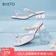 百思圖夏商場新款時(shí)尚透明水晶跟粗跟女外穿夾趾拖鞋BP569BT4 銀色 38