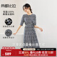 尚都比拉夏季優(yōu)雅撞色波點(diǎn)印花七分袖圓領(lǐng)中長(cháng)款100%桑蠶絲真絲連衣裙女 藏藍底花色 M