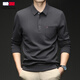 TOME BORNEK寬松男士長(cháng)袖t恤秋冬季斜紋德絨新款爸爸裝翻領(lǐng)上衣翻領(lǐng)打底衫 輕奢高端灰色 L