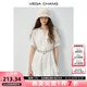VEGA CHANG白色連衣裙女2025春秋新款法式V領(lǐng)長袖高級(jí)感蕾絲裙子 云朵白（短袖） M
