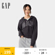 Gap女裝2025春季新款刺繡大logo拉鏈連帽衛(wèi)衣經(jīng)典多色外套725766 黑灰色 L (170/88A) 亞洲尺碼