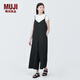 無印良品（MUJI） 女式 易干彈力泡泡紗 背帶褲 女裝夏季連體褲吊帶BC2JRA4S 黑色 M （160/84A）