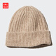 優(yōu)衣庫男裝女裝HEATTECH針織帽子毛線(xiàn)帽防寒保暖25秋冬新款481257 31 米色 45cm
