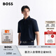 BOSS博斯【七夕節(jié)禮物】【絲光棉】男士雙重交織字母絲光棉短袖Polo衫 404-深藍色 L