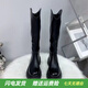 CVGK胖mm長筒靴女真軟皮高筒騎士靴洋氣加厚加絨靴子女春秋穿搭早秋長 黑色 35
