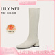 Lily Wei白色長(zhǎng)筒靴女新款秋冬舒適粗跟百搭方頭靴子大碼情人節(jié)禮物 米白色單里 43