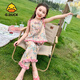 G.DUCK KIDS小黃鴨女童夏季新中式國風(fēng)套裝中小兒童時尚甜美夏裝小孩公主套裝 墨綠花朵套裝-主圖色 140 cm