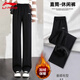 李寧運動(dòng)褲女2025秋冬季加絨新款直筒休閑寬松高腰顯瘦加厚保暖闊腿褲 黑色直筒款【新款加絨 休閑百搭】 M