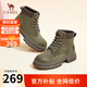 駱駝（CAMEL）大黃靴女都市戶外四季可穿系帶工裝靴馬丁靴 L23W307016 綠色 40