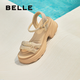 百麗（Belle）閃耀水鉆面休閑涼鞋女2025夏新厚底增高涼鞋B2670BL5 杏色 36 (230mm)