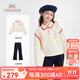 英氏（YEEHOO）兒童套裝女童秋季衛(wèi)衣褲子兩件套棉柔親膚女孩衣服秋裝中小童裝 莓果妙語套裝-米白 130