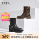 他她（TATA）復古棕色西部靴女靴加絨馬丁靴機車靴牛仔短靴秋GJC01DZ4 黑色（單里） 36