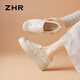 ZHR厚底漁夫鞋女蕾絲透氣懶人兩穿一腳蹬休閑鞋百搭時(shí)尚通勤單鞋女鞋 米色 37