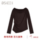 BSIEE本澀2025年冬季新款設計感不對稱(chēng)一字肩打褶毛衣內搭針織衫 咖啡色 M